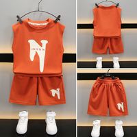 Children'S Day Casual Classic Style Sports Letter Solid Color Elastic Waist Cotton Blend Boys Clothing Sets main image 5