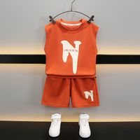 La Journée Des Enfants Décontractée Style Classique Des Sports Lettre Couleur Unie Taille Elastique Mélange De Coton Garçons Vêtements Ensembles main image 2