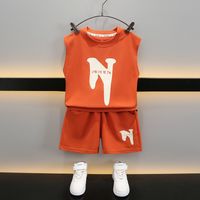 Children'S Day Casual Classic Style Sports Letter Solid Color Elastic Waist Cotton Blend Boys Clothing Sets sku image 1