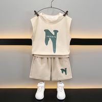 La Journée Des Enfants Décontractée Style Classique Des Sports Lettre Couleur Unie Taille Elastique Mélange De Coton Garçons Vêtements Ensembles main image 1