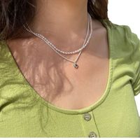 Elegant Sweet Heart Shape Alloy Beaded Unisex Double Layer Necklaces main image 4