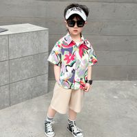 Children'S Day Casual Classic Style Sports Flower Elastic Waist Cotton Blend Boys Clothing Sets sku image 2