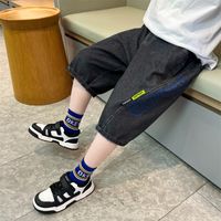 Streetwear Letter Elastic Waist Denim Boys Pants sku image 10