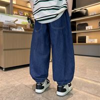 Streetwear Solid Color Elastic Waist Denim Boys Pants main image 3