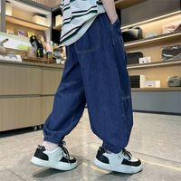 Streetwear Solid Color Elastic Waist Denim Boys Pants main image 6