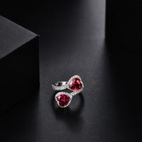Sterling Silver Simple Style Inlay Heart Shape Lab-grown Gemstone Rings sku image 1