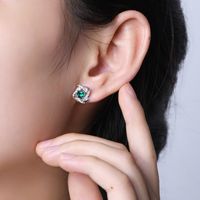 1 Pair Elegant Solid Color Inlay Sterling Silver Lab-grown Gemstone Ear Studs main image 3