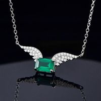 Sterling Silver White Gold Plated Silver Plated Elegant Retro Inlay Wings Lab-grown Gemstone Zircon Pendant Necklace main image 5