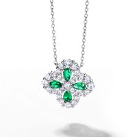 Sterling Silver White Gold Plated Silver Plated Elegant Retro Inlay Four Leaf Clover Lab-grown Gemstone Zircon Pendant Necklace main image 1
