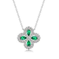Sterling Silver White Gold Plated Silver Plated Elegant Retro Inlay Four Leaf Clover Lab-grown Gemstone Zircon Pendant Necklace sku image 1