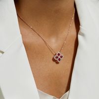 Sterling Silver White Gold Plated Silver Plated Elegant Retro Inlay Four Leaf Clover Lab-grown Gemstone Zircon Pendant Necklace main image 3