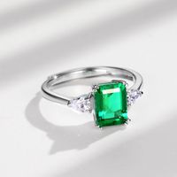 Sterling Silver White Gold Plated Silver Plated Simple Style Inlay Geometric Lab-grown Gemstone Zircon Open Rings main image 1