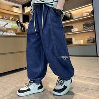 Streetwear Solid Color Elastic Waist Denim Boys Pants sku image 1