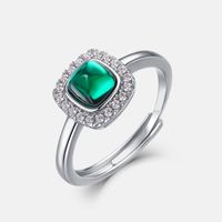 Sterling Silver White Gold Plated Silver Plated Elegant Retro Inlay Geometric Lab-grown Gemstone Zircon Open Rings sku image 1