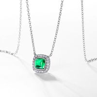 Sterling Silver Elegant Retro Lady Inlay Geometric Lab-grown Gemstone Pendant Necklace main image 5