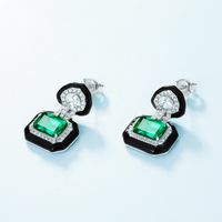 1 Pair Elegant Retro Lady Geometric Square Polishing Inlay Lab-grown Gemstone Sterling Silver Lab-grown Gemstone Earrings main image 6