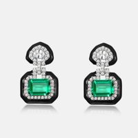 1 Pair Elegant Retro Lady Geometric Square Polishing Inlay Lab-grown Gemstone Sterling Silver Lab-grown Gemstone Earrings sku image 1