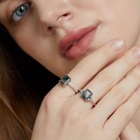 Lab-grown Gemstone Sterling Silver White Gold Plated Elegant Simple Style Geometric Zircon Rings main image 5