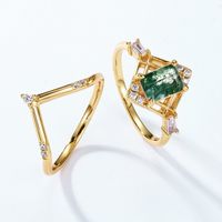 Sterling Silver 18K Gold Plated Retro Square Lab-grown Gemstone Rings sku image 1