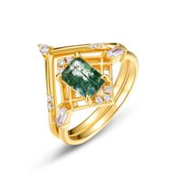 Sterling Silver 18K Gold Plated Retro Square Lab-grown Gemstone Rings main image 3