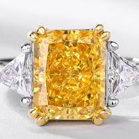Sterling Silver Gold Plated Elegant Plating Square Lab-grown Gemstone Rings main image 2