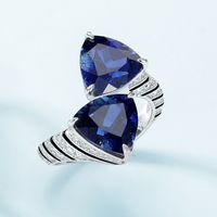 Sterling Silver White Gold Plated Silver Plated Elegant Retro Inlay Geometric Lab-grown Gemstone Zircon Open Rings sku image 3