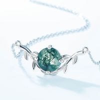 Lab-grown Gemstone Sterling Silver White Gold Plated Elegant Simple Style Leaves Pendant Necklace main image 4