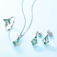 1 Pair Elegant Rhombus Lab-grown Gemstone Moss Agate Silver Plated Drop Earrings main image 4