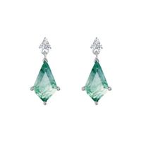 1 Pair Elegant Rhombus Lab-grown Gemstone Moss Agate Silver Plated Drop Earrings main image 3