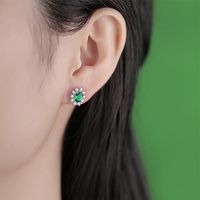1 Pair Simple Style Flower Plating Lab-grown Gemstone Gold Plated Ear Studs main image 5