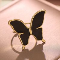 304 Stainless Steel 18K Gold Plated Cute Lady Enamel Plating Butterfly Open Rings sku image 3