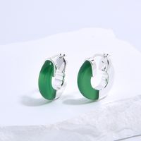 1 Pair Retro Classic Style Streetwear Round Plating Inlay Agate Sterling Silver Agate Hoop Earrings sku image 3