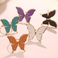 304 Stainless Steel 18K Gold Plated Cute Lady Enamel Plating Butterfly Open Rings main image 1