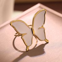 304 Stainless Steel 18K Gold Plated Cute Lady Enamel Plating Butterfly Open Rings sku image 4