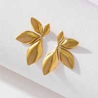 1 Pair Basic Simple Style Classic Style Leaf Dragonfly Plating 316 Stainless Steel  18K Gold Plated Hoop Earrings main image 7
