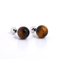 1 Pair Retro Classic Style Round Plating Agate Sterling Silver Tiger Eye Drop Earrings sku image 2