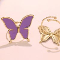 304 Stainless Steel 18K Gold Plated Cute Lady Enamel Plating Butterfly Open Rings main image 5