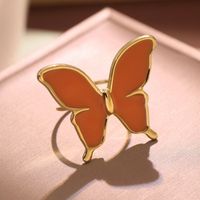 304 Stainless Steel 18K Gold Plated Cute Lady Enamel Plating Butterfly Open Rings sku image 5