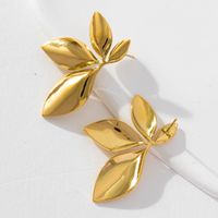 1 Pair Basic Simple Style Classic Style Leaf Dragonfly Plating 316 Stainless Steel  18K Gold Plated Hoop Earrings main image 8