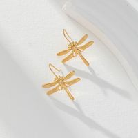 1 Pair Basic Simple Style Classic Style Leaf Dragonfly Plating 316 Stainless Steel  18K Gold Plated Hoop Earrings sku image 2