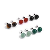 1 Pair Retro Classic Style Round Plating Agate Sterling Silver Tiger Eye Drop Earrings main image 6