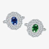 Sterling Silver Rhodium Plated Retro Luxurious Shiny Inlay Oval Zircon Rings main image 6