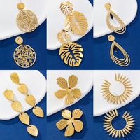 1 Pair Elegant Lady Modern Style Leaf Flower Plating 316 Stainless Steel  18K Gold Plated Drop Earrings main image 9