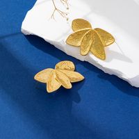 1 Pair IG Style Elegant Lady Leaf Flower Plating 316 Stainless Steel  Titanium Steel 18K Gold Plated Hoop Earrings Ear Studs sku image 1