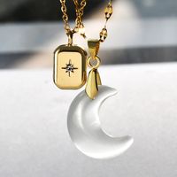 Elegant Simple Style Moon 304 Stainless Steel Alloy Opal Zircon Gold Plated Women's Pendant Necklace main image 4