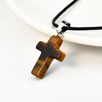 Casual Simple Style Cross Turquoise Leather Rope Tiger Eye Unisex Pendant Necklace sku image 10