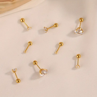 4 Pairs Elegant Sweet Geometric Inlay 304 Stainless Steel Zircon 14K Gold Plated Ear Studs main image 3