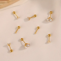4 Pairs Elegant Sweet Geometric Inlay 304 Stainless Steel Zircon 14K Gold Plated Ear Studs sku image 1