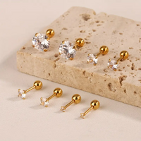 4 Pairs Elegant Sweet Geometric Inlay 304 Stainless Steel Zircon 14K Gold Plated Ear Studs main image 4