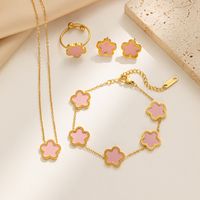 Titanium Steel Steel 18K Gold Plated Elegant Classic Style Inlay Flower Acrylic Earrings Necklace Jewelry Set sku image 36